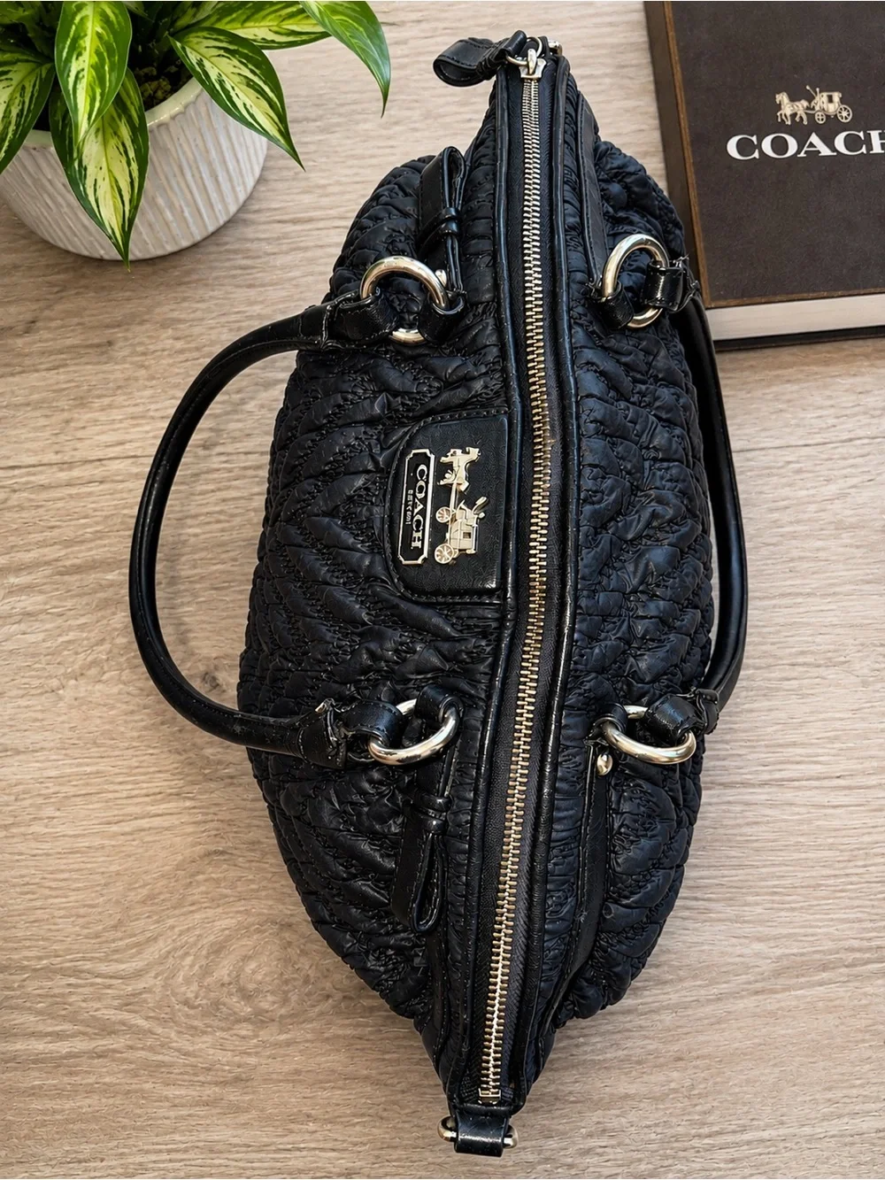 70th Anniversary | Coach Madison Quilted Chevron Nylon Large Lindsey Black